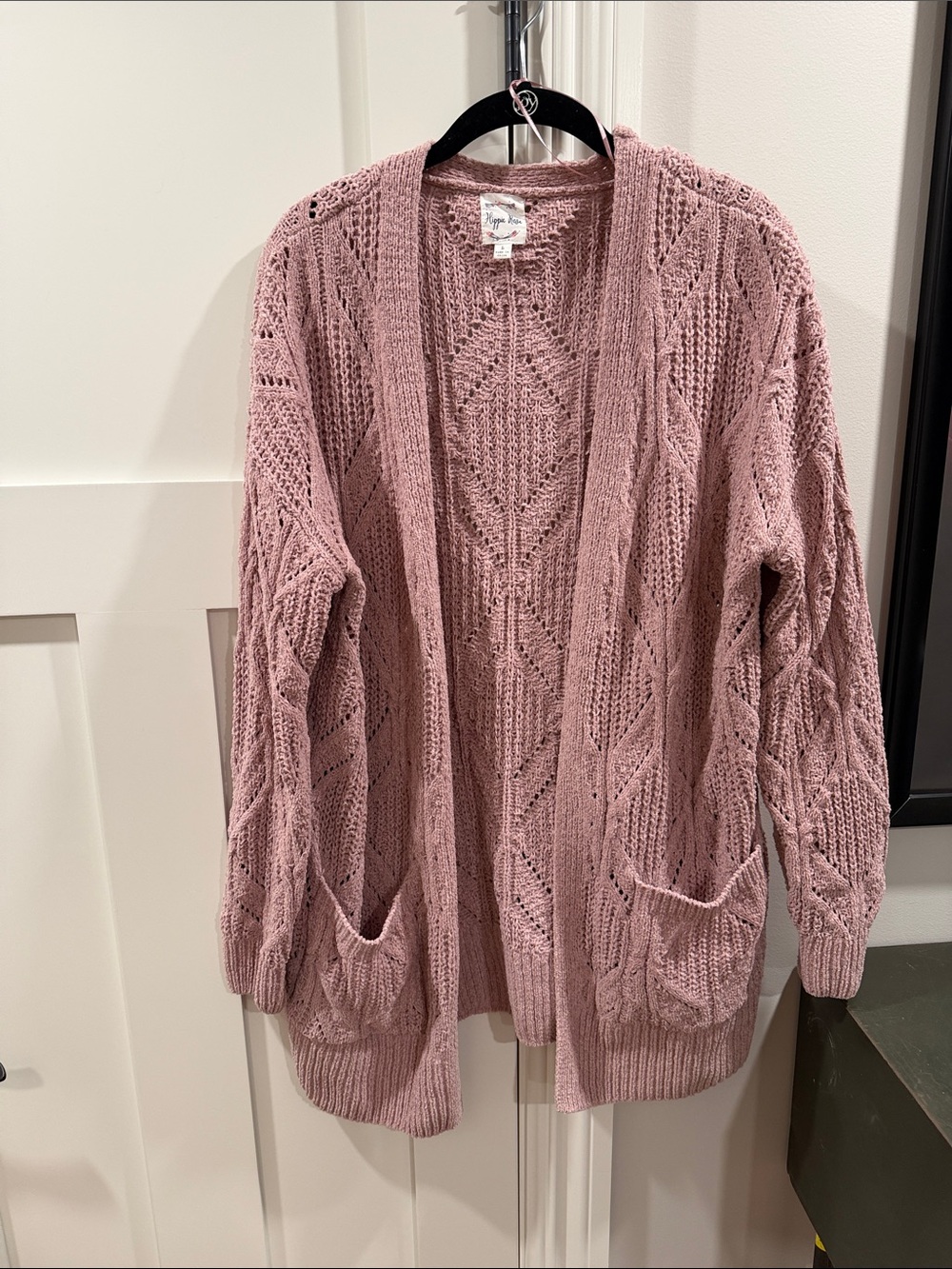 Hippie Rose Open-Front Knit Cardigan in Dusty Pink